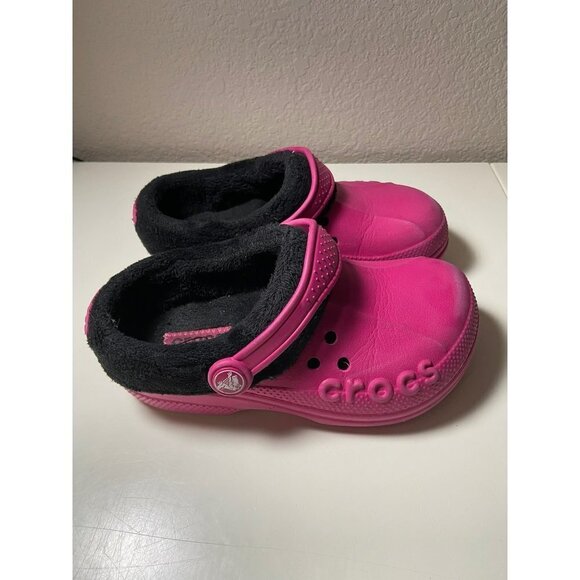 Crocs | Pink Black Fuzzy Clogs Sz 12-13‎ Shoes - Picture 5 of 5